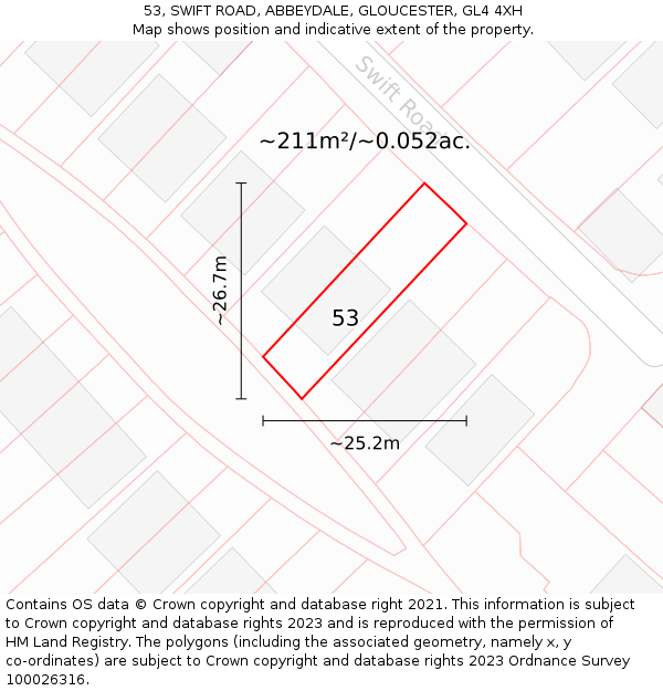 53, SWIFT ROAD, ABBEYDALE, GLOUCESTER, GL4 4XH: Plot and title map