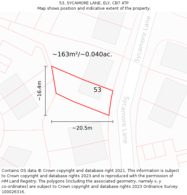 53, SYCAMORE LANE, ELY, CB7 4TP: Plot and title map