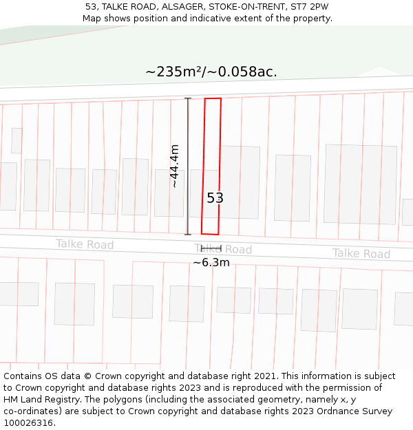 53, TALKE ROAD, ALSAGER, STOKE-ON-TRENT, ST7 2PW: Plot and title map