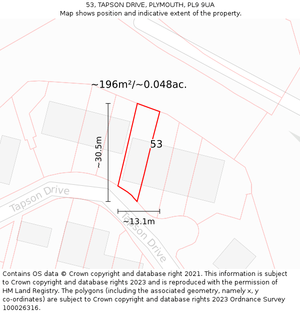 53, TAPSON DRIVE, PLYMOUTH, PL9 9UA: Plot and title map