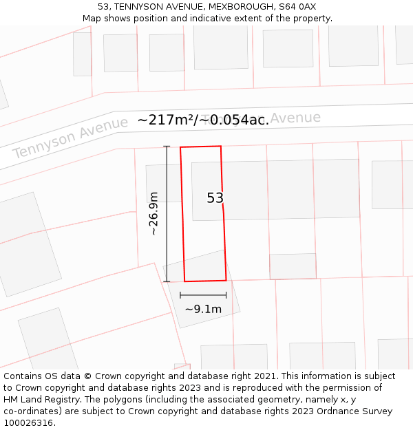 53, TENNYSON AVENUE, MEXBOROUGH, S64 0AX: Plot and title map
