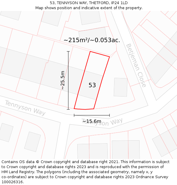 53, TENNYSON WAY, THETFORD, IP24 1LD: Plot and title map