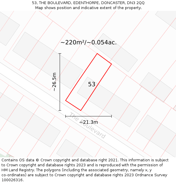 53, THE BOULEVARD, EDENTHORPE, DONCASTER, DN3 2QQ: Plot and title map