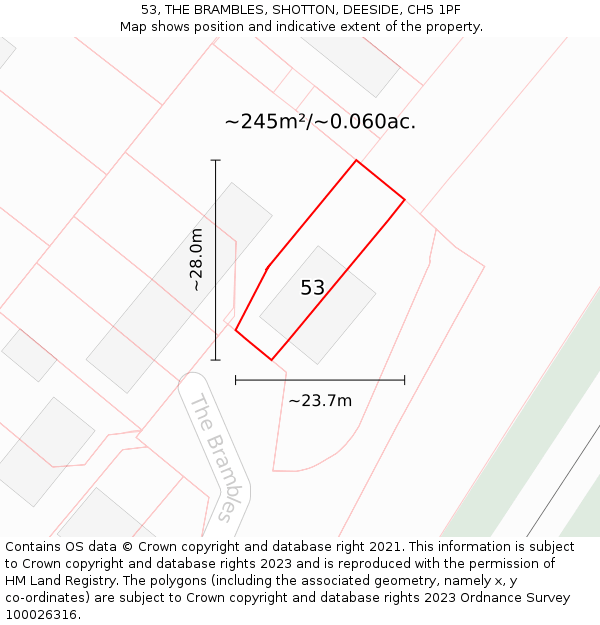 53, THE BRAMBLES, SHOTTON, DEESIDE, CH5 1PF: Plot and title map