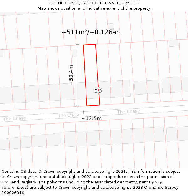 53, THE CHASE, EASTCOTE, PINNER, HA5 1SH: Plot and title map