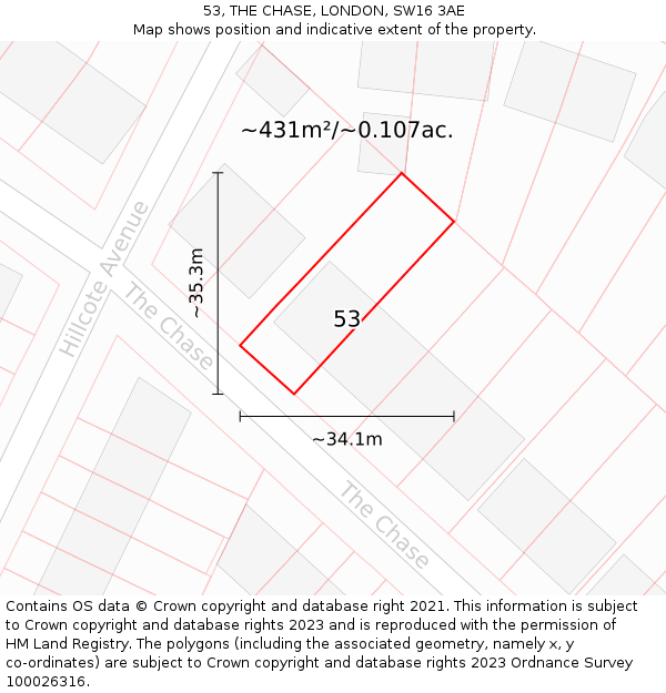 53, THE CHASE, LONDON, SW16 3AE: Plot and title map