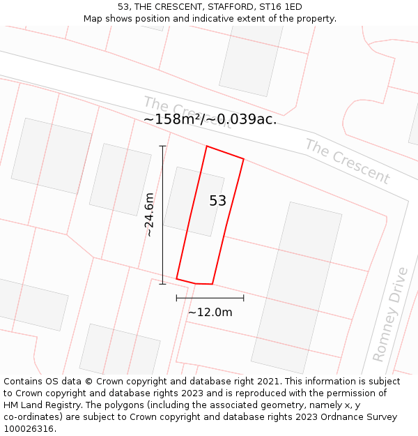 53, THE CRESCENT, STAFFORD, ST16 1ED: Plot and title map