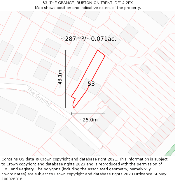 53, THE GRANGE, BURTON-ON-TRENT, DE14 2EX: Plot and title map