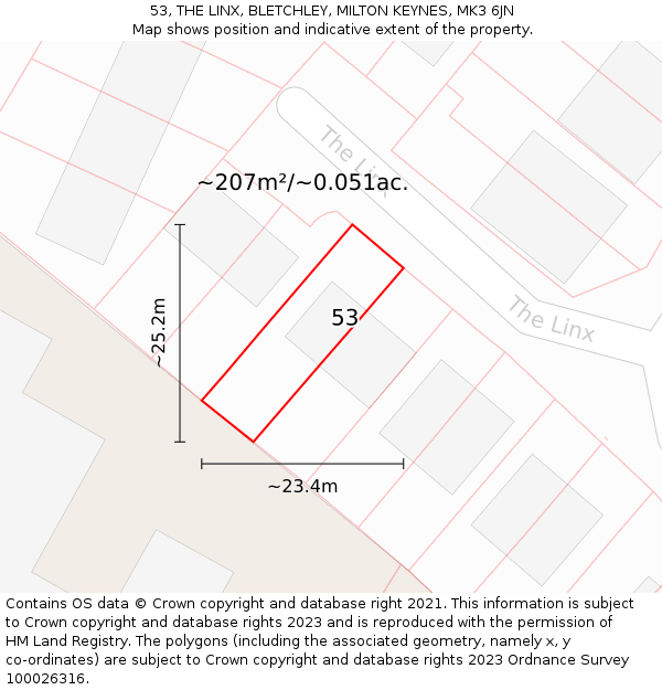 53, THE LINX, BLETCHLEY, MILTON KEYNES, MK3 6JN: Plot and title map