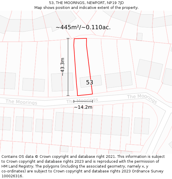 53, THE MOORINGS, NEWPORT, NP19 7JD: Plot and title map