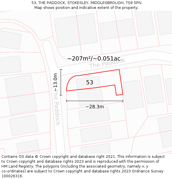 53, THE PADDOCK, STOKESLEY, MIDDLESBROUGH, TS9 5PN: Plot and title map
