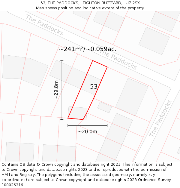 53, THE PADDOCKS, LEIGHTON BUZZARD, LU7 2SX: Plot and title map