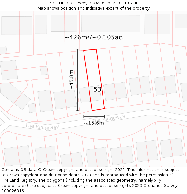 53, THE RIDGEWAY, BROADSTAIRS, CT10 2HE: Plot and title map