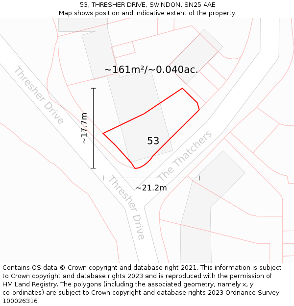 53, THRESHER DRIVE, SWINDON, SN25 4AE: Plot and title map