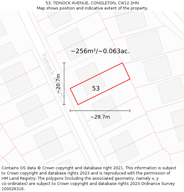53, TIDNOCK AVENUE, CONGLETON, CW12 2HN: Plot and title map