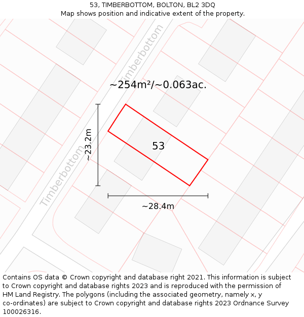 53, TIMBERBOTTOM, BOLTON, BL2 3DQ: Plot and title map