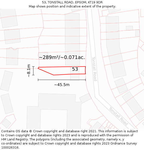 53, TONSTALL ROAD, EPSOM, KT19 9DR: Plot and title map