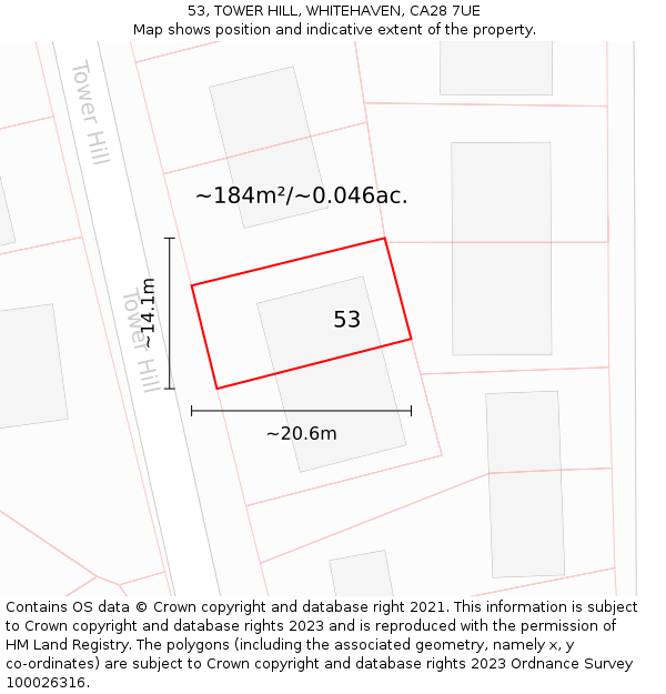 53, TOWER HILL, WHITEHAVEN, CA28 7UE: Plot and title map