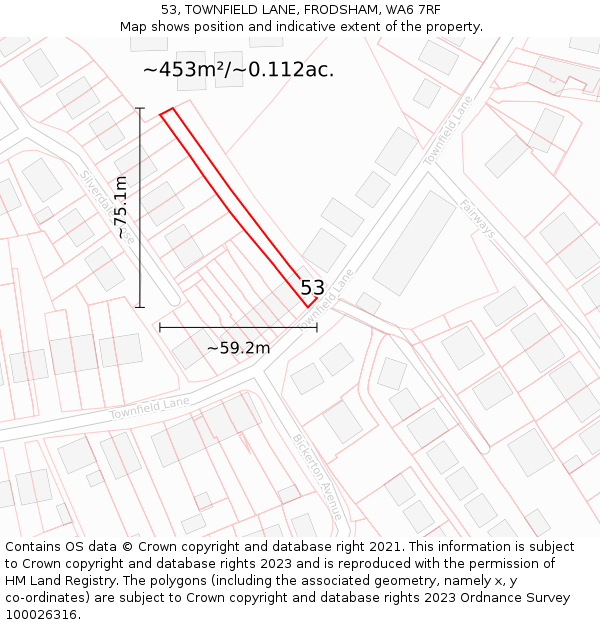 53, TOWNFIELD LANE, FRODSHAM, WA6 7RF: Plot and title map