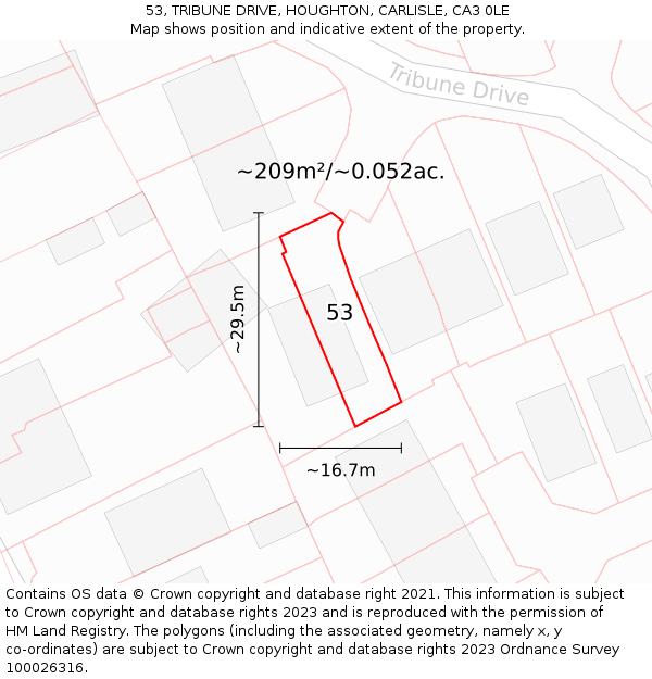 53, TRIBUNE DRIVE, HOUGHTON, CARLISLE, CA3 0LE: Plot and title map