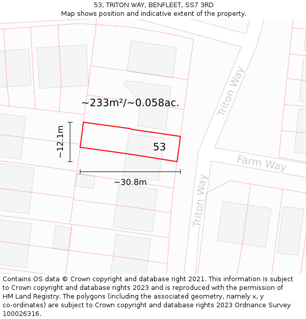 53, TRITON WAY, BENFLEET, SS7 3RD: Plot and title map