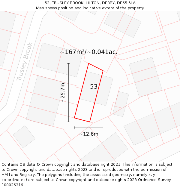 53, TRUSLEY BROOK, HILTON, DERBY, DE65 5LA: Plot and title map