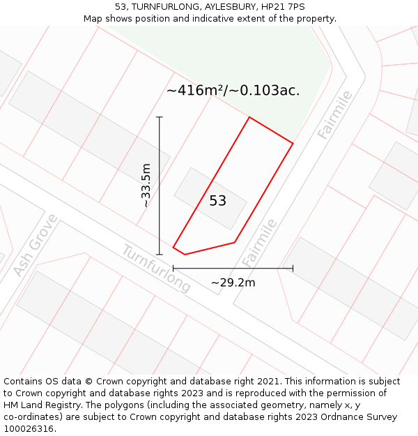 53, TURNFURLONG, AYLESBURY, HP21 7PS: Plot and title map