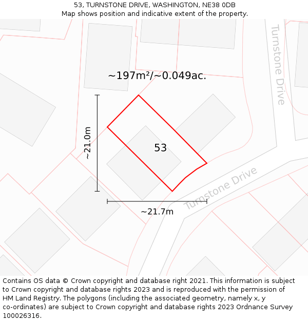 53, TURNSTONE DRIVE, WASHINGTON, NE38 0DB: Plot and title map
