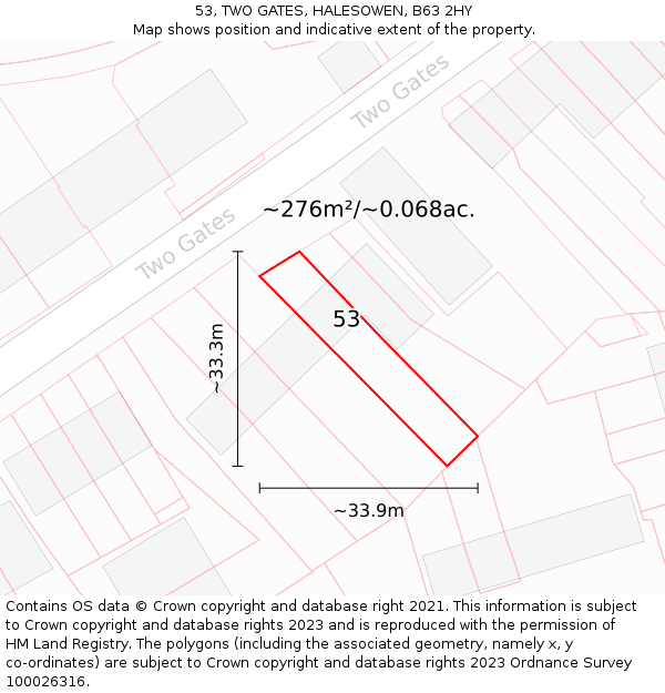 53, TWO GATES, HALESOWEN, B63 2HY: Plot and title map