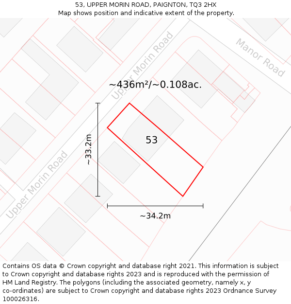 53, UPPER MORIN ROAD, PAIGNTON, TQ3 2HX: Plot and title map