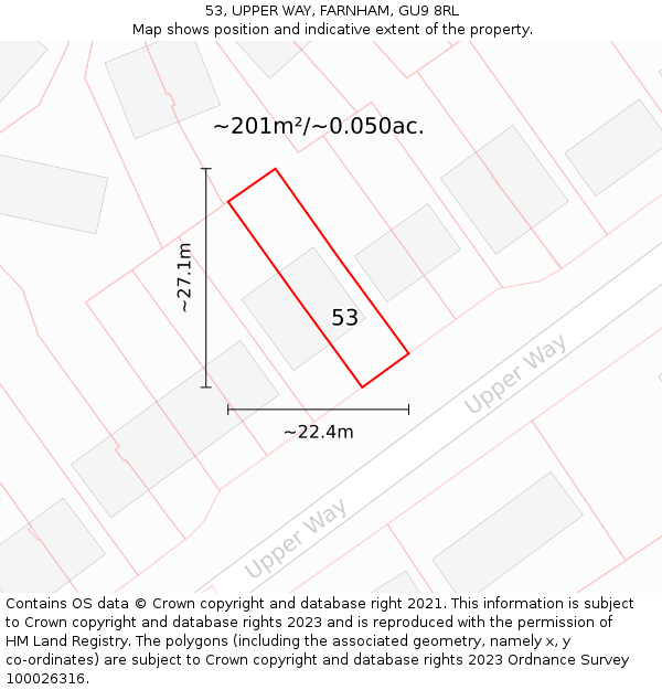 53, UPPER WAY, FARNHAM, GU9 8RL: Plot and title map