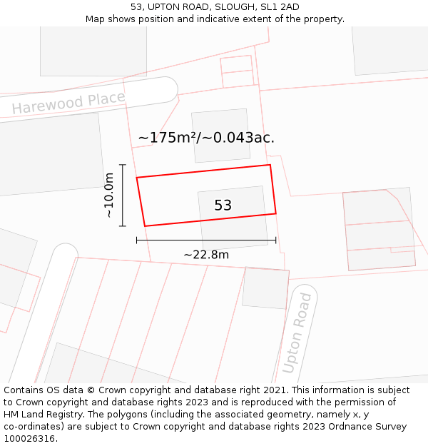 53, UPTON ROAD, SLOUGH, SL1 2AD: Plot and title map