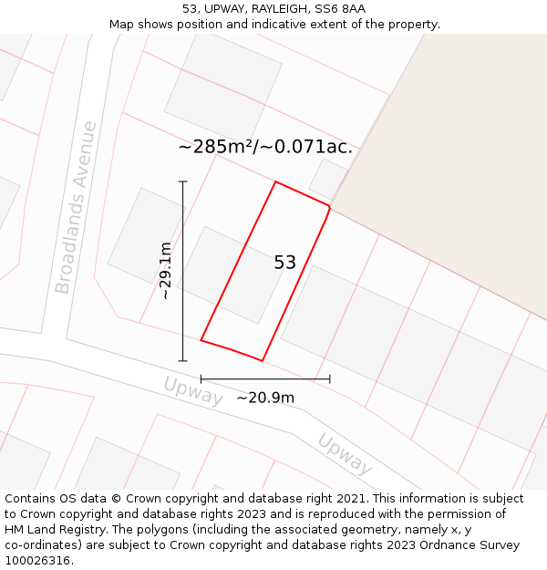 53, UPWAY, RAYLEIGH, SS6 8AA: Plot and title map