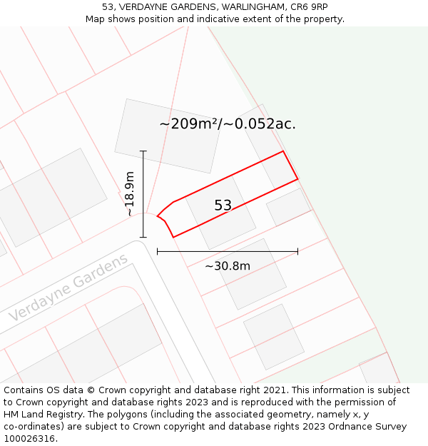 53, VERDAYNE GARDENS, WARLINGHAM, CR6 9RP: Plot and title map