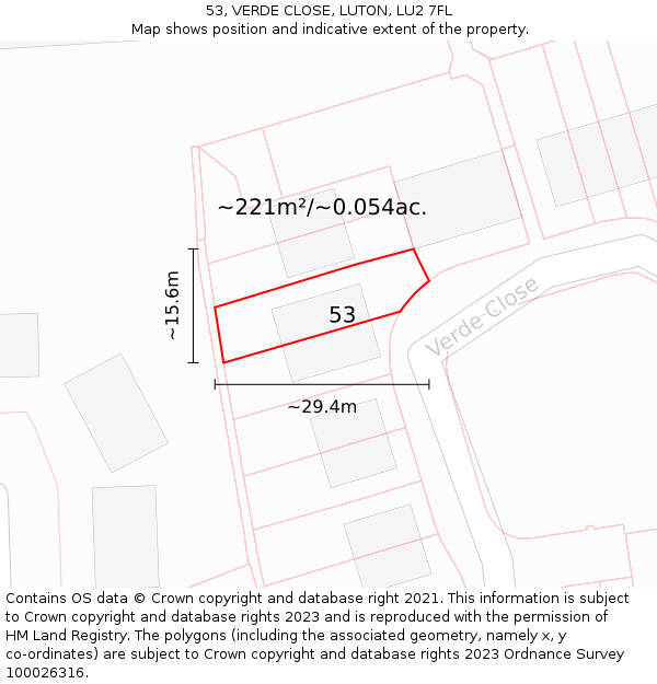 53, VERDE CLOSE, LUTON, LU2 7FL: Plot and title map