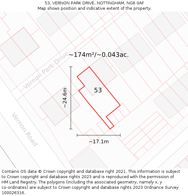53, VERNON PARK DRIVE, NOTTINGHAM, NG6 0AF: Plot and title map