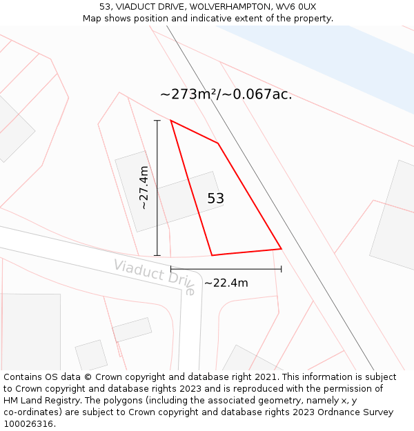53, VIADUCT DRIVE, WOLVERHAMPTON, WV6 0UX: Plot and title map