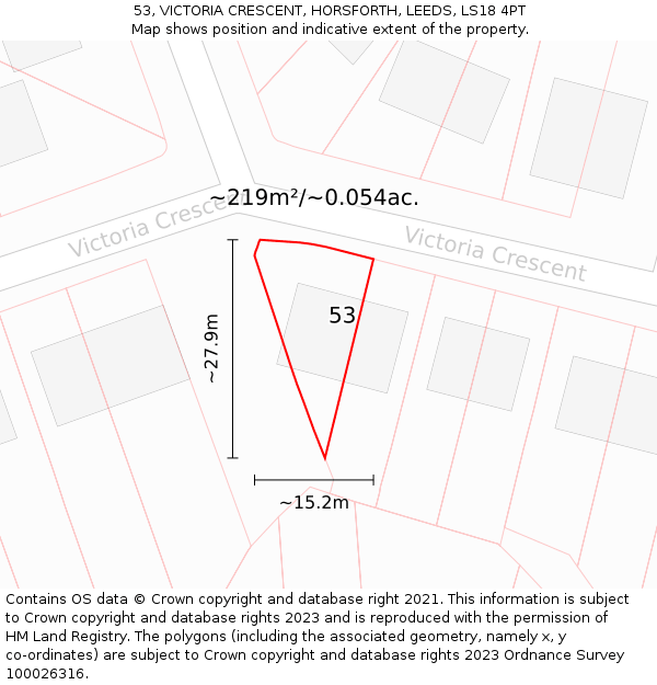 53, VICTORIA CRESCENT, HORSFORTH, LEEDS, LS18 4PT: Plot and title map