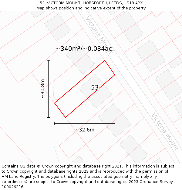 53, VICTORIA MOUNT, HORSFORTH, LEEDS, LS18 4PX: Plot and title map