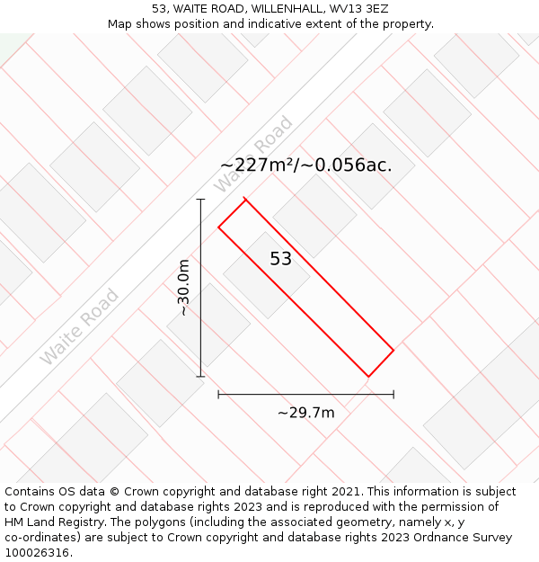 53, WAITE ROAD, WILLENHALL, WV13 3EZ: Plot and title map