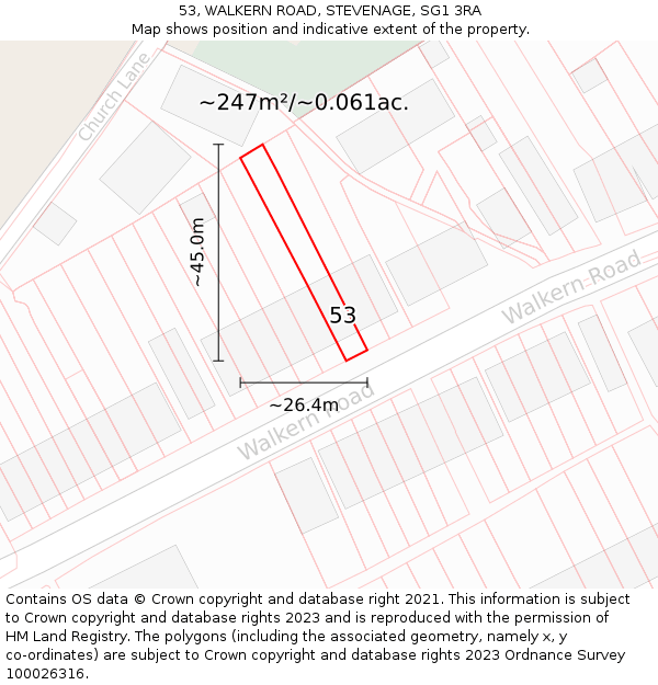 53, WALKERN ROAD, STEVENAGE, SG1 3RA: Plot and title map