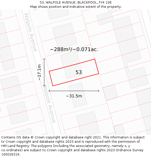 53, WALPOLE AVENUE, BLACKPOOL, FY4 1SE: Plot and title map