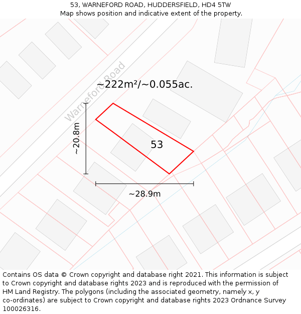 53, WARNEFORD ROAD, HUDDERSFIELD, HD4 5TW: Plot and title map
