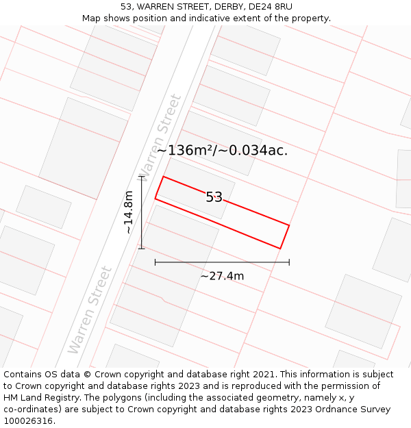 53, WARREN STREET, DERBY, DE24 8RU: Plot and title map