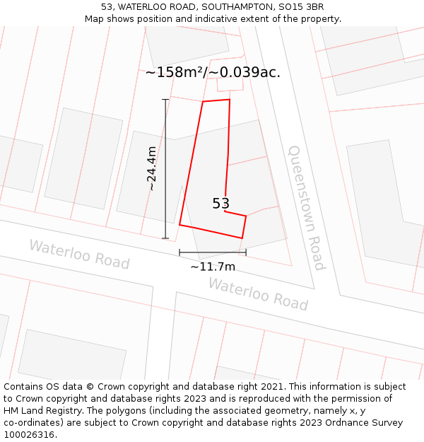 53, WATERLOO ROAD, SOUTHAMPTON, SO15 3BR: Plot and title map