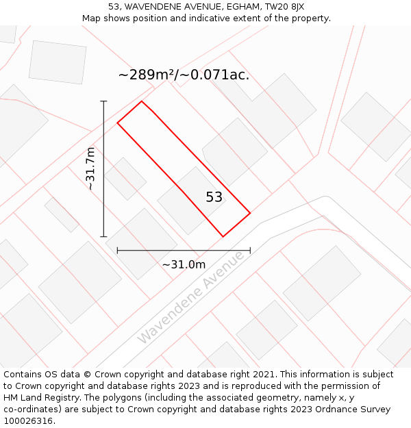 53, WAVENDENE AVENUE, EGHAM, TW20 8JX: Plot and title map