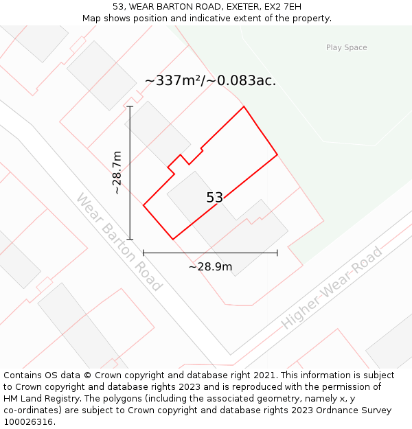 53, WEAR BARTON ROAD, EXETER, EX2 7EH: Plot and title map