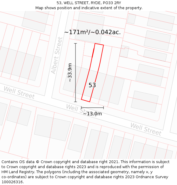 53, WELL STREET, RYDE, PO33 2RY: Plot and title map