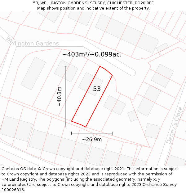 53, WELLINGTON GARDENS, SELSEY, CHICHESTER, PO20 0RF: Plot and title map