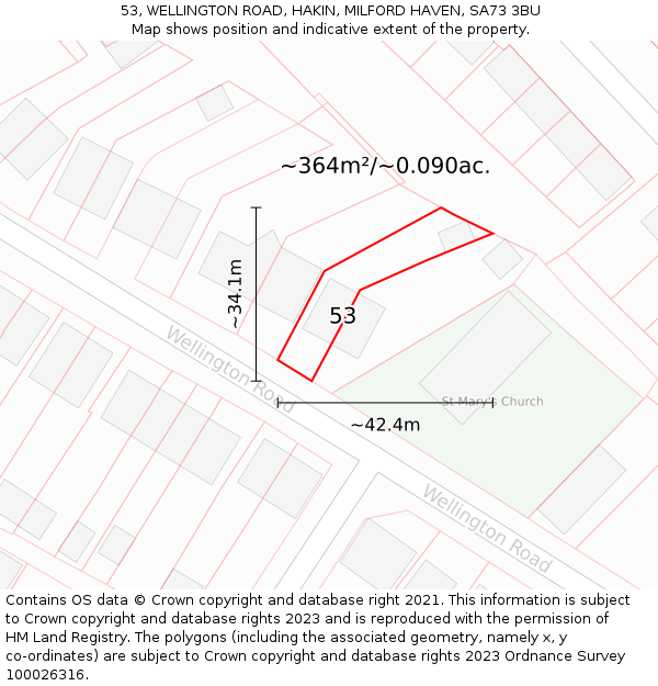 53, WELLINGTON ROAD, HAKIN, MILFORD HAVEN, SA73 3BU: Plot and title map